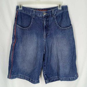 Vtg JNCO Jeans Mens Blue Embroidered Logo Denim Pockets Bermuda Shorts Size 33